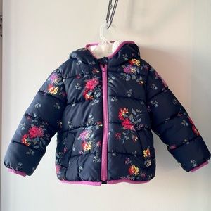 GAP Kids Floral Puffer Jacket - Black and Pink